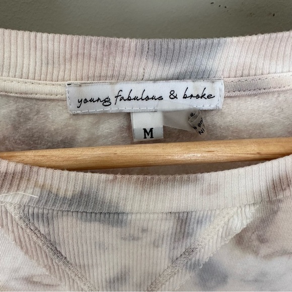 Young Fabulous & Broke Sweatshirt Top Cream Beige Blue Tie Dye Size Med - Picture 4 of 9
